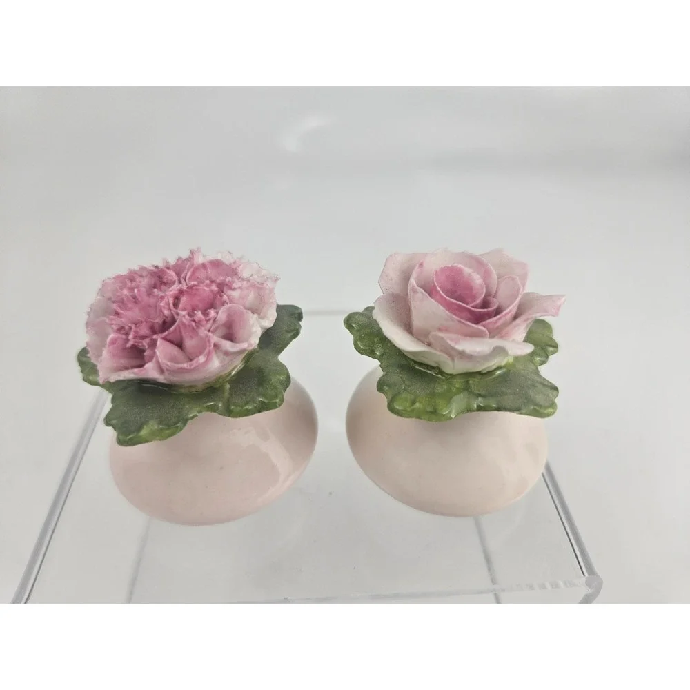 Aynsley Fine Bone China Miniature Floral Vases‎ Pair Rose Carnation